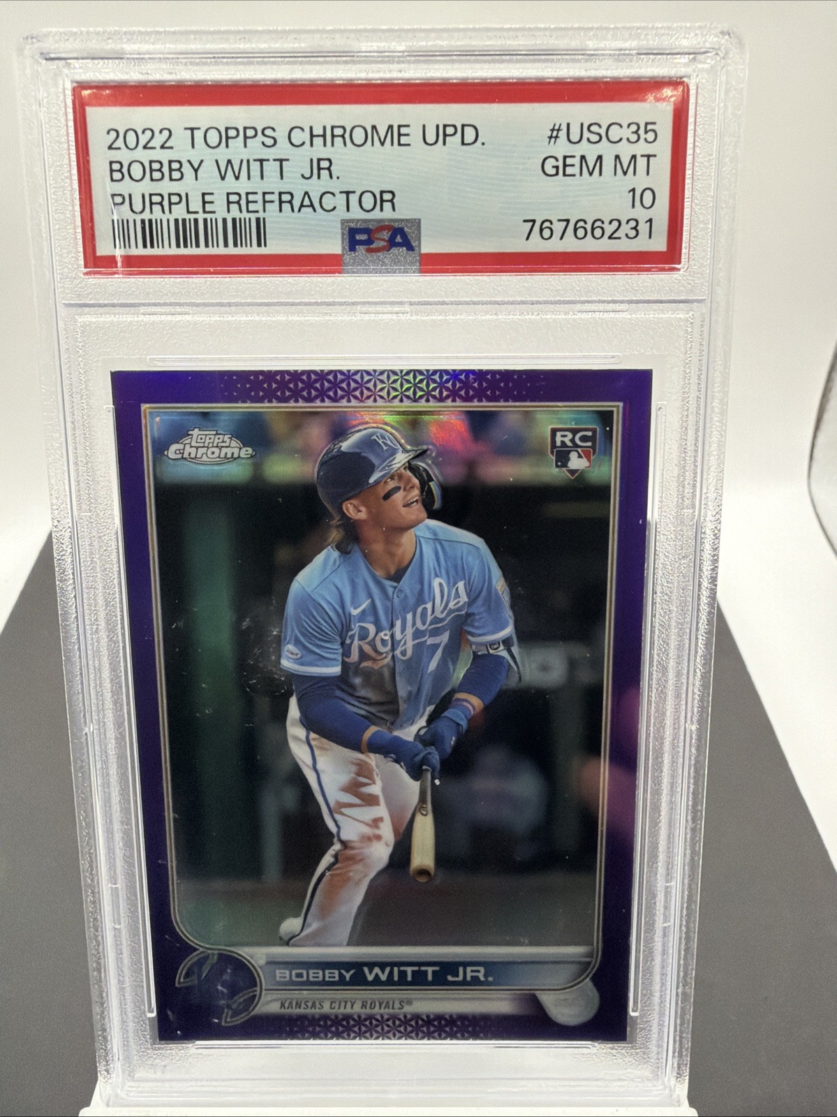 2022 Topps Chrome Update Bobby Witt Jr (RC) #USC35 Purple Refractor PSA 10 *read
