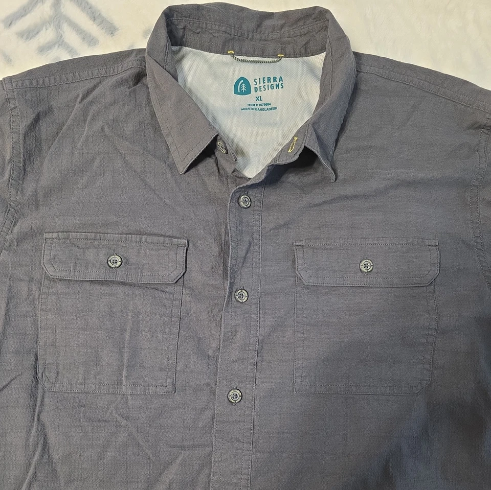 Sierra Designs Mens XL Button Up Short Sleeve Shirt Gray Plaid Outdoor - Image 3 of 4