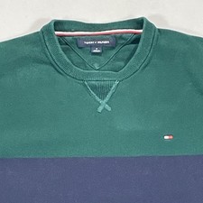 Tommy Hilfiger Sweater Mens Medium Green Navy Gray Colorblock Crewneck Pullover