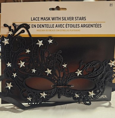 KBW Lace Eyemask Adjustable Silver Stars Black Venetian Party Costume