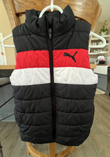 PUMA Boys S 7/8 Full Zip Puffer Vest Jacket Black Red White Logo Full Zip