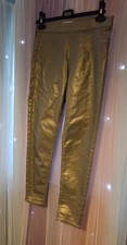 M&S Womens Gold Coated Jeggings Size 10 Short Metallic Faux Leather Pants