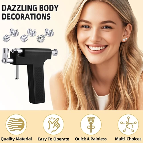 Self Ear Piercing Gun Kit with 12 Pairs of CZ Ear Stud Piercing Tools with Multi image 6