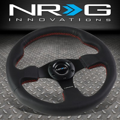 NRG REINFORCED 320MM ALUMINUM TYPE-R BLACK LEATHER RED STITCH STEERING WHEEL