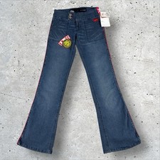 Vtg Y2K Ecko Red Deadstock Low Rise Split Flare Jeans Embroidered Patch Sz 9