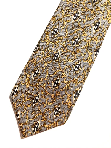 GIANNI VERSACE Vintage '90s Baroque Acanthus Tie Grids Art Nouveau Italy Gray image 10