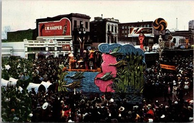 c1954 Rex Parade Float Canal Street New Orleans Louisiana LA Plastichrome Postca