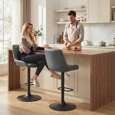 Adjustable Bar Stools Set of 2, Retro Swivel Kitchen Stool with Back, Footrest