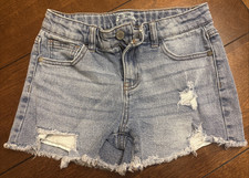 Girl's Art Class Distressed Light Blue Denim adjustable jean shorts size L 10/12