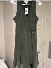 NWT Michael Kors Olive green dress gold accent V-neck $110