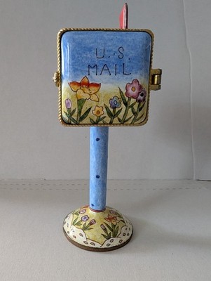 Vintage Empress Arts Enamel Stamp Dispenser Mailbox Butterfly Floral Desk Decor