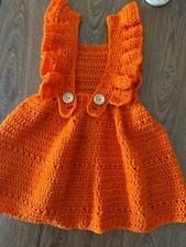 Orange crochet dress ruffle and bow handmade 3-6 months. ONLY DRESS AND BOW
