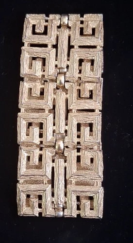 Vtg TRIFARI Greek Key Link  Bracelet~Old 7" Panel Gold Tone Costume Jewelry~Rare