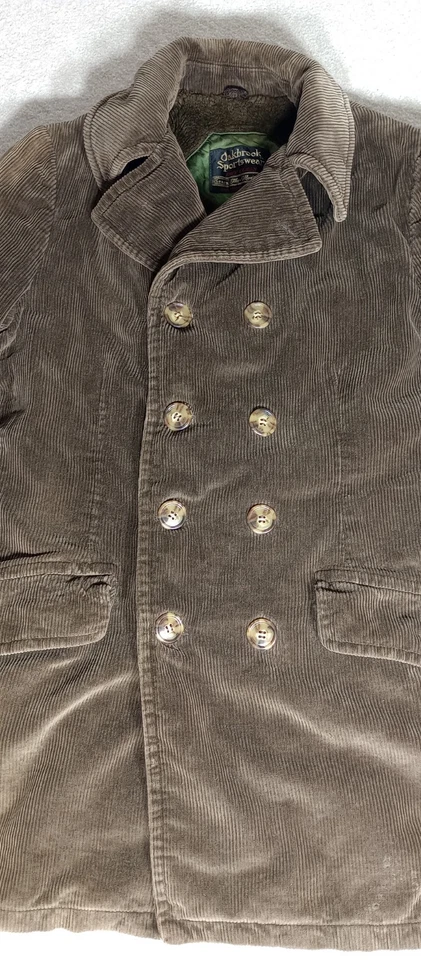 复古 Oakbrook 运动装夹克 38R Sears 灯芯绒外套毛皮双排扣 阅读 — 第 3/4 张图片