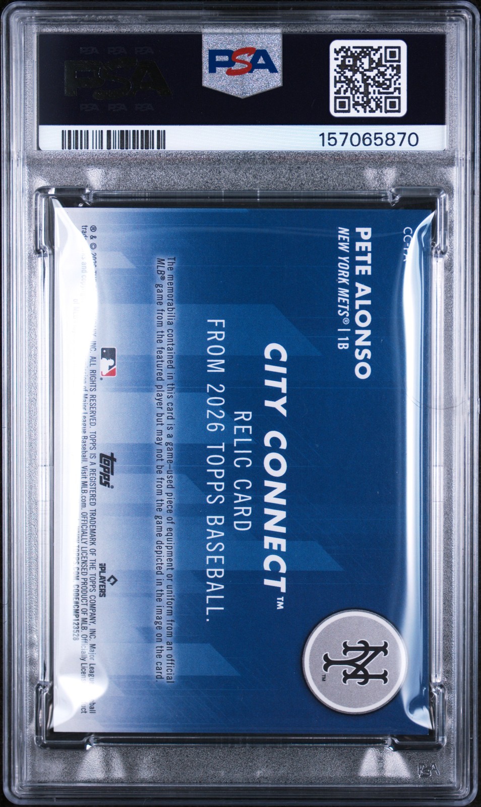 2026 TOPPS CITY CONNECT SWATCH COLLECTION #PA PETE ALONSO PSA 8 view 2