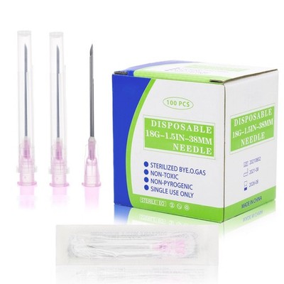 100 Pack 18 Ga 38mm 1.5IN Disposable Needles for Scientific and Industrial Di...