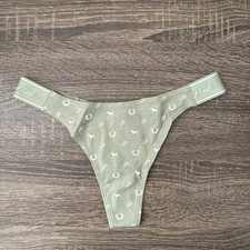 Pink By Victoria s Secret Xs Sage, Green Cotton Logo Thong Panties