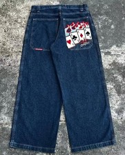 Vintage Y2K Baggy Jeans Embroidered Graphic Wide Leg Streetwear Pants size M