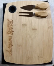 Awesome Spread, Bamboo Charcuterie Cheese Board with Cutlery Set 11” * 8.5”