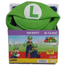 Super Mario "Luigi" Jumpsuit Hat Costume Infants Size 6-12Month By Disguise