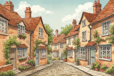A Town Watercolor Painting Wall Art Print Printed On Canvas Artprint