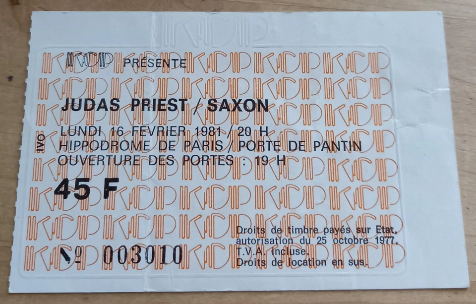 JUDAS PRIEST - SAXON Paris Hippodrome 16 Février 1981 TICKET DE CONCERT ORIGINAL - Photo 1/2