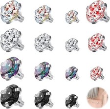 ZS 15Pcs Stainless Steel 16G Dermal Piercing Jewelry 2.5/3/4mm Diamond CZ Der...
