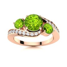 Three Stone Ring Peridot 5MM Round 925 Sterling Silver Rose Plated Women Ring