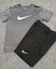 Nike Dri-FIT Shirt Shorts Outfit Set Boys Size 6-7 Gray Black Activewear