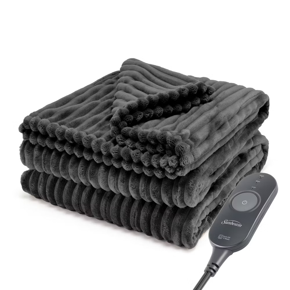 Sunbeam 50''x60'' Heated Throw Blanket 3 Heat Settings Textured Velvet Slate