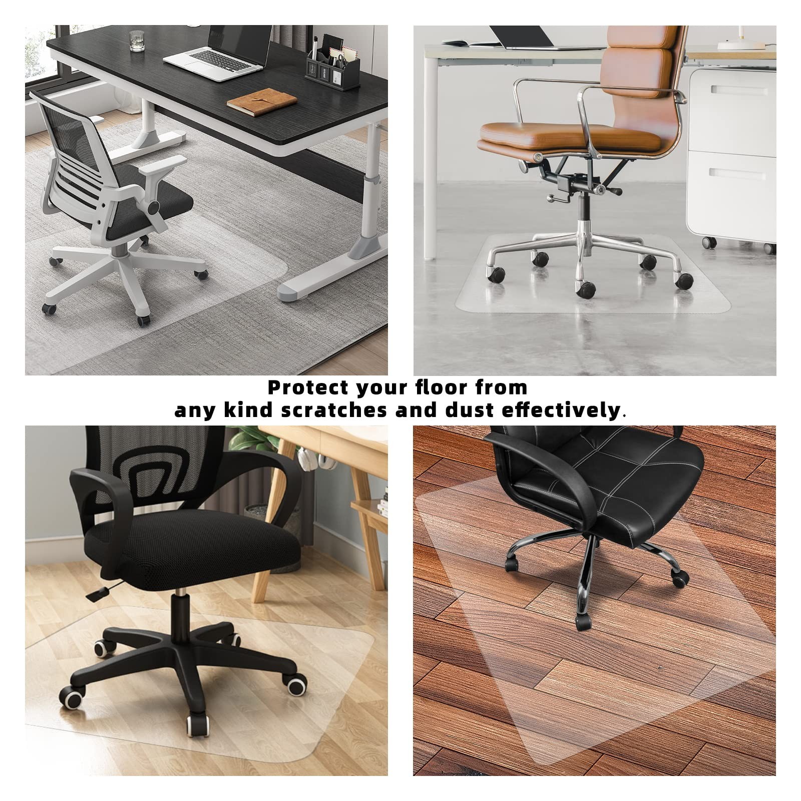 Clear Chair Mat Hardwood Floors 36x48, Heavy Duty Desk & Office Floor Protection