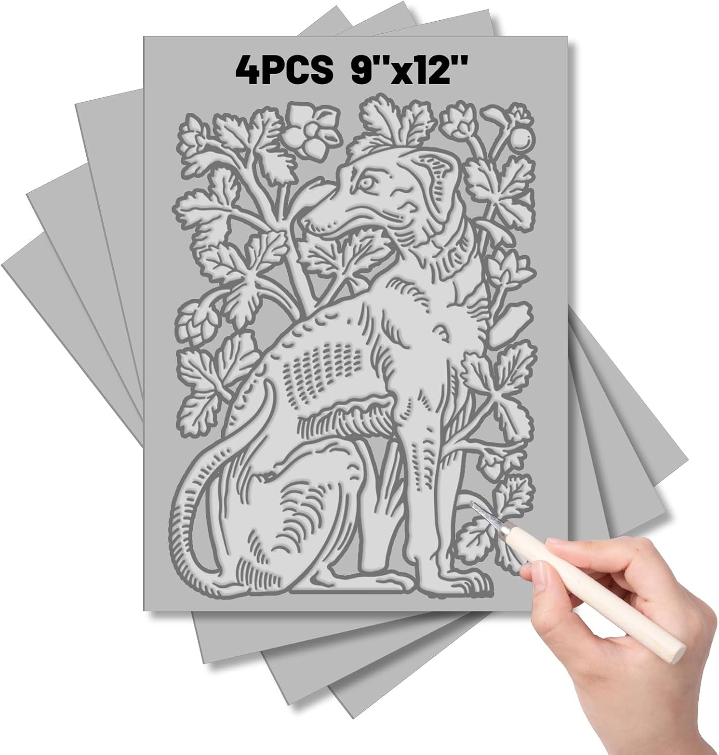 4Pcs Linoleum Blocks for Printmaking,9 x 12 Inch Linoleum Carving Tools Rubber C