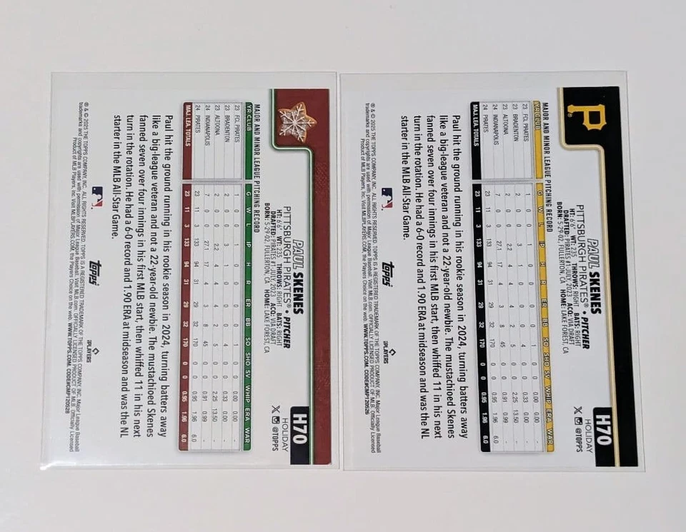 2025 Topps Holiday Paul Skenes Red SP Baseball Pittsburgh Pirates Used - Image 2 of 2