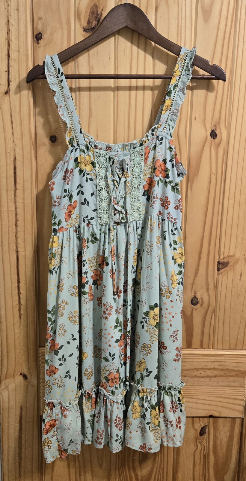 Angie Women's Mini  Babydoll Swing Dress Multi Floral Size Large Boho