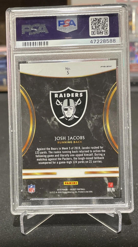 Josh Jacobs 2019 Select Rookie Selections #5 Silver Prizm Gem Mint PSA 10 RC - Image 2 of 2