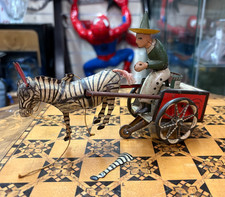 Lovely Rare Vintage Lehmann's Tinplate Clockwork Zikra Zebra Carriage A446