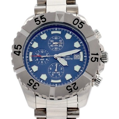 Beuchat Abyss Chronograph Mens Watch Blue Dial Swiss 200M Diver Steel Quartz