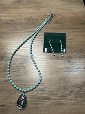 18 Handmade Necklace Earrings Faux Turquoise Seed Beads Drop Pendant New NWOT
