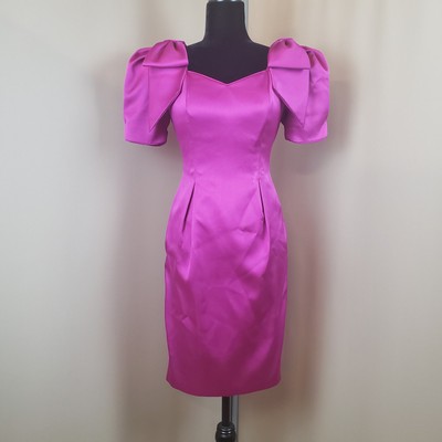 Vintage 90s Pink Satin Dress Sz XXS Semi Formal Cocktail Bows Club  Bodycon USA