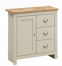 Small Modern Sideboard - 1 Door 3 Drawer Storage - Oak Finish Top - 2 Colours