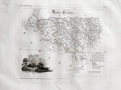 KARTE ATLAS MICHEL FILS AINE 1850 ''DEPARTEMENT DES BASSES PYRENEES''
