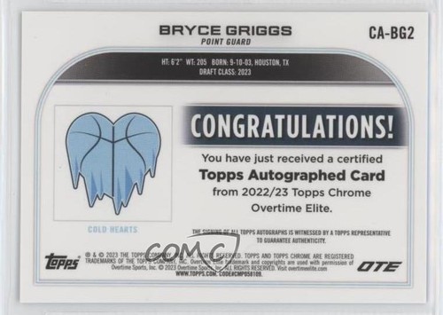 2022-23 Topps Chrom OTE Nadgodziny Elite Green Refractor /75 Bryce Griggs Auto - Zdjęcie 2 z 3