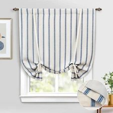 Double Linen Blackout Tieback Curtains 45 in. x 63 in. Navy Blue