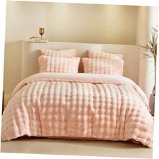 Fluffy Duvet Cover Queen Size, Faux Fur Duvet Cover Queen 90" x 90" 01-pink