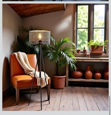 Image of Modern Tripod Floor Lamp with Interchangeable Shades, Dimmable Standing Light