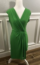 MICHAEL Michael Kors Green Pleated Wrap Dress V-Neck Knee Length XS