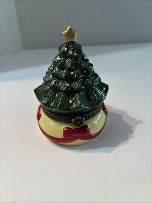 PHB Mr. CHRISTMAS Tree Hinged Trinket Box 4'' *WORKS* Music Train Inside Wind up