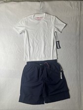 Boast Set Boy's Solid Court Tee,med, White  Blank Club Shorts Navy