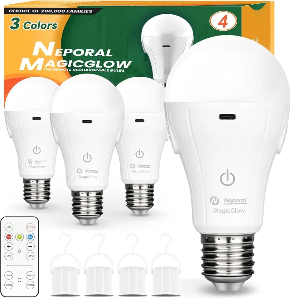 Stepless Dimming USB Rechargeable A19 Bulbs - MagicGlow Light Set with Remote - Image 3 of 4
