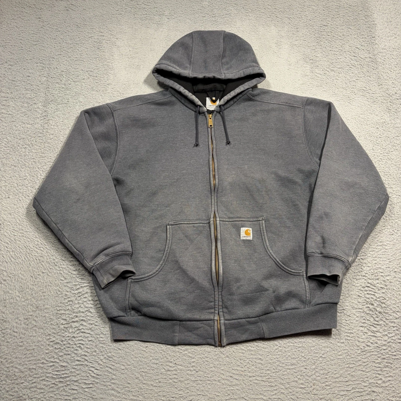VINTAGE Carhartt Hoodie Men's XL Grey Thermal Lined Full Zip Jacket Sweatshirt